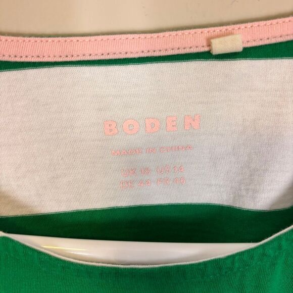 Boden Green & White Striped with Pink Stripe on Bottom Long Sleeve Top US 14 - Picture 5 of 6